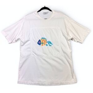 Vintage Johnny Was Embroidered Fish T Shirt Womens XL White Cotton Single Stitch